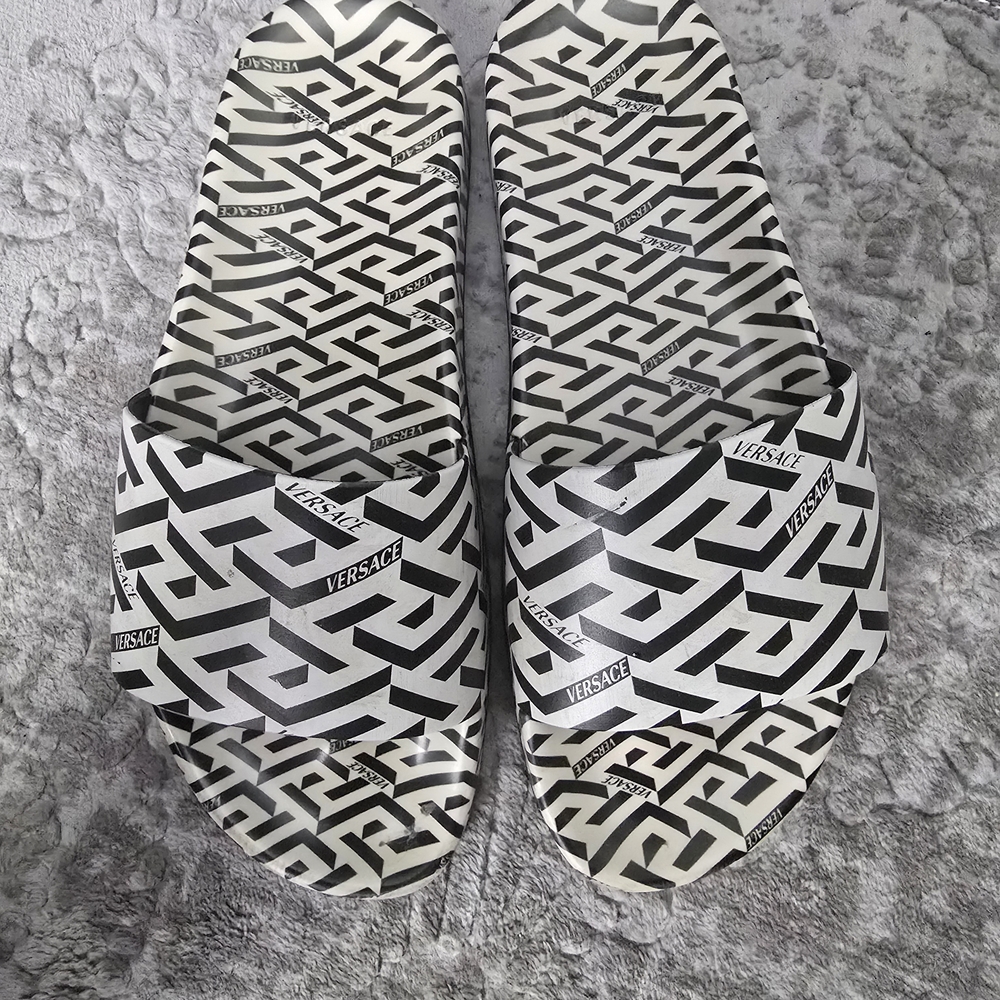 Versace Black and White Slide Sandals